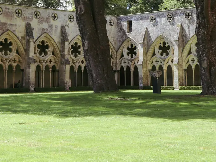 The cloisters and lawn at Salisbury Cathedral